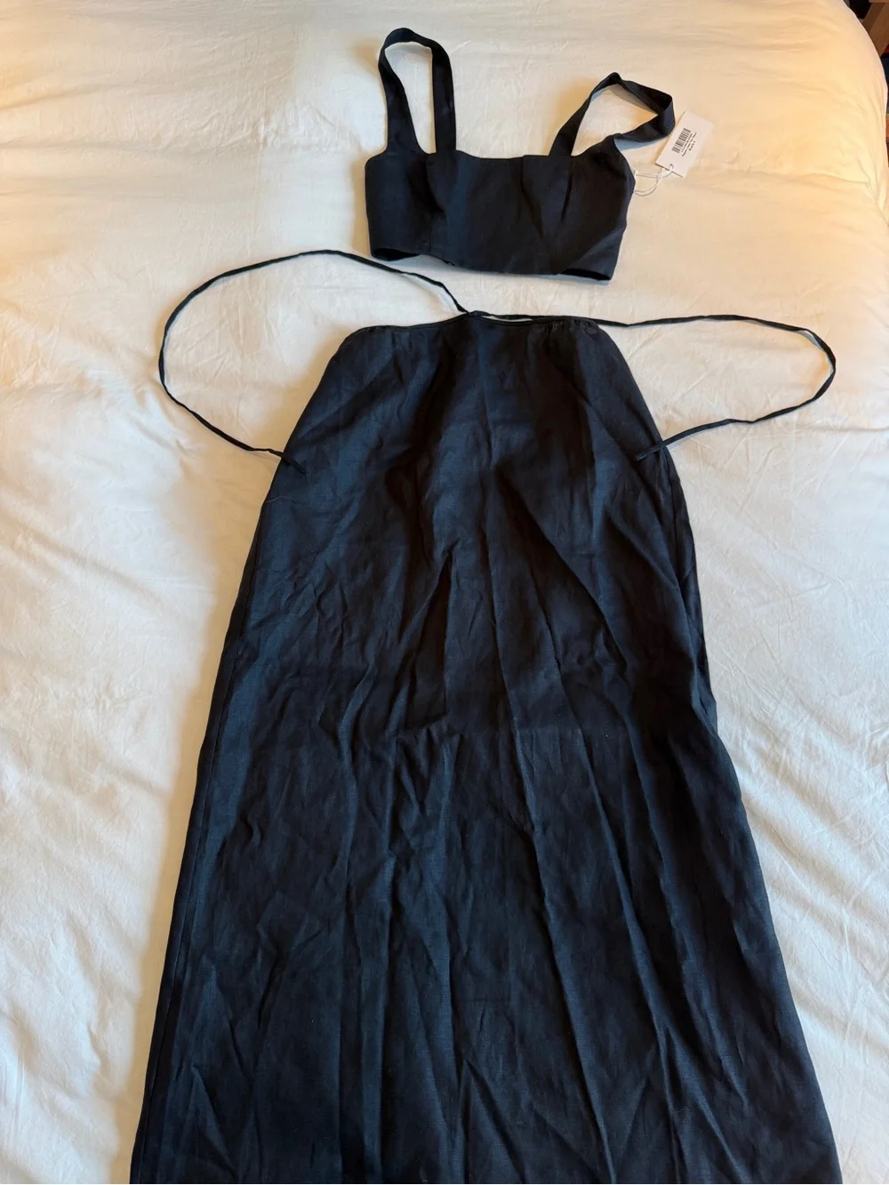 Reformation Black Linen Two-Piece Maxi Skirt Set 4